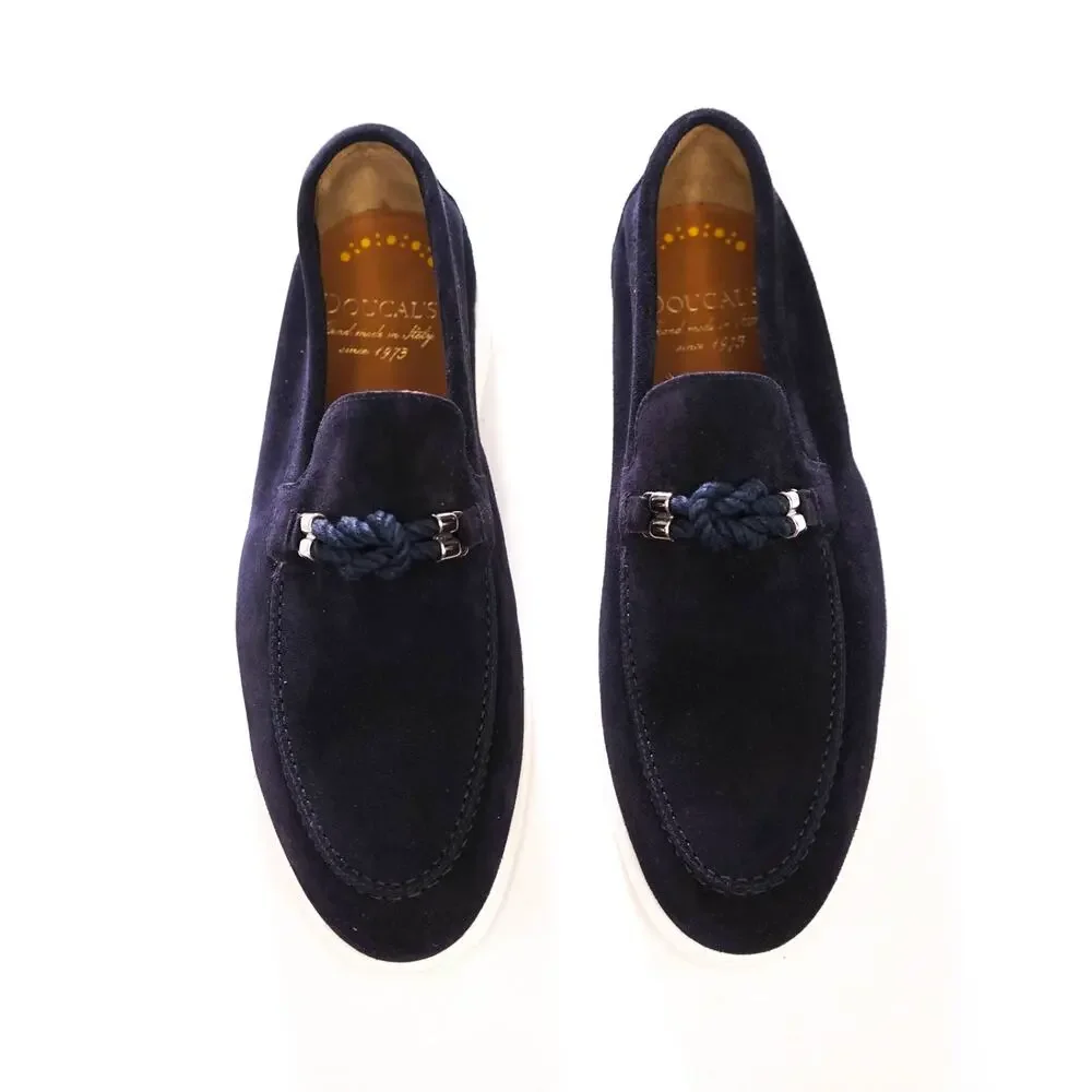 $695 DOUCAL'S - Navy Summer walk Suede Braided Loafers - US 8.5 (41.5EU)